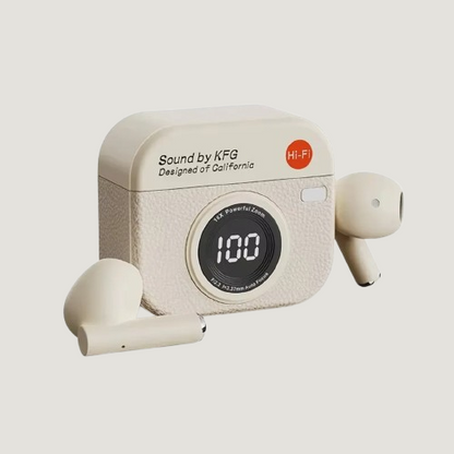 Q86 Retro Camera-Style T-Buds – Advanced Bluetooth 5.49 TWS Earbuds with Noise Reduction & Charging Display Case