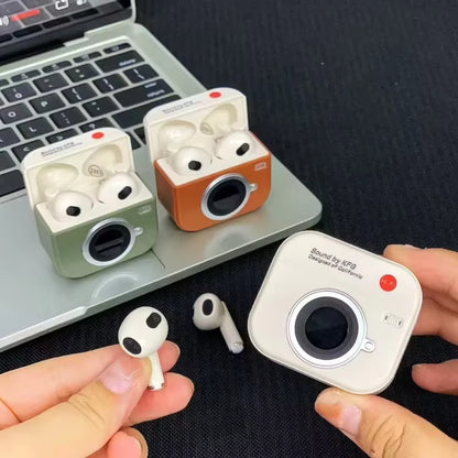 Q86 Retro Camera-Style T-Buds – Advanced Bluetooth 5.49 TWS Earbuds with Noise Reduction & Charging Display Case