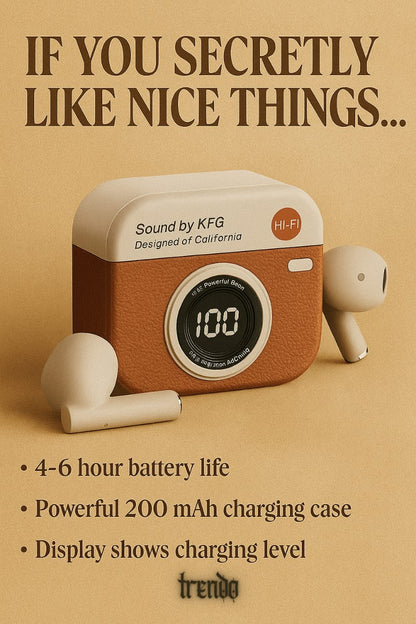 Q86 Retro Camera-Style T-Buds – Advanced Bluetooth 5.49 TWS Earbuds with Noise Reduction & Charging Display Case